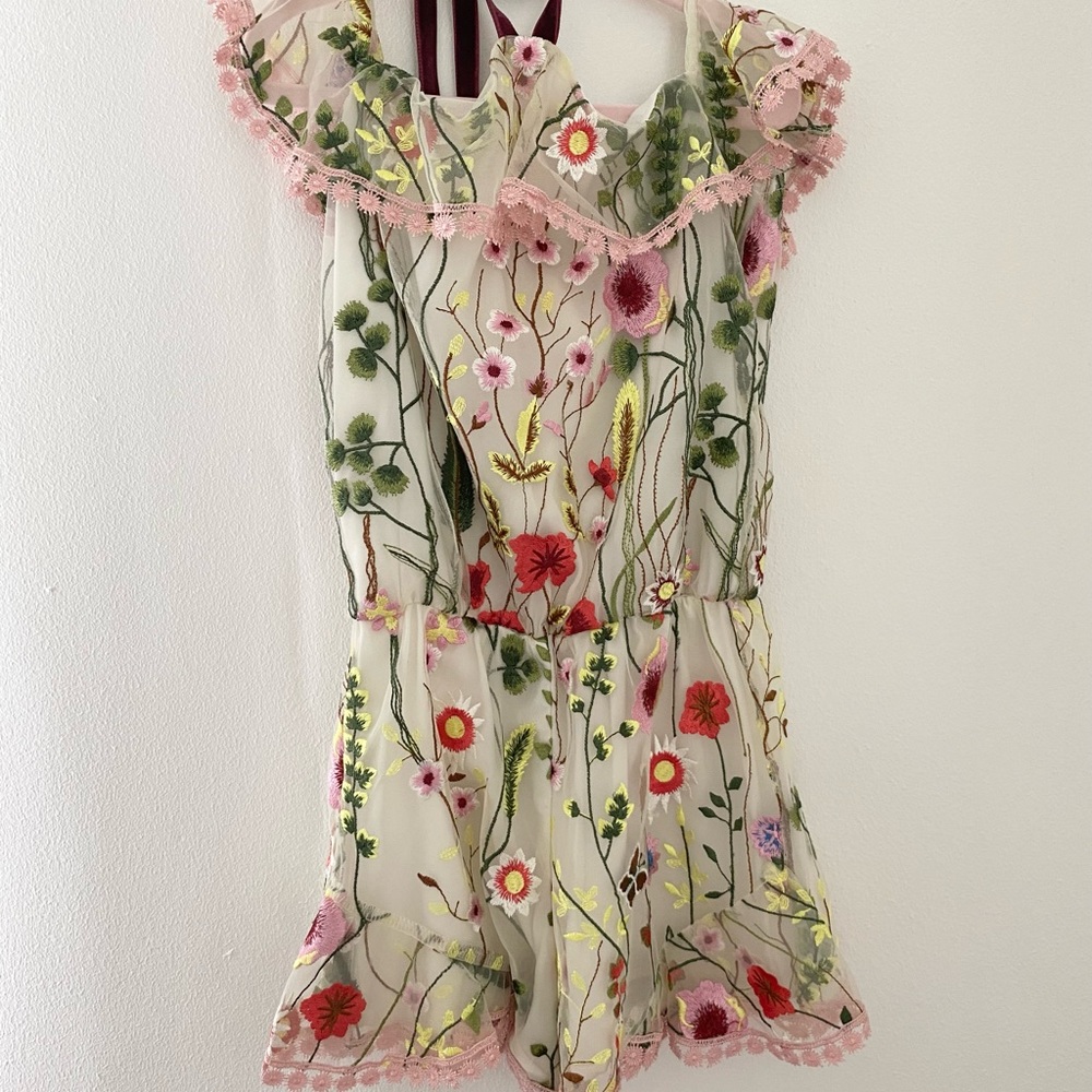 Little Alexis Floral Embellished Romper Jumpsuit